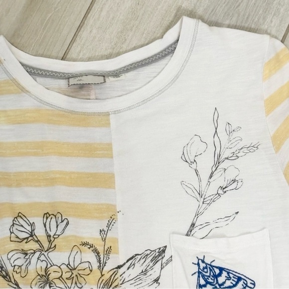 ANTHROPOLOGIE POSTMARK Women’s Ivory Yellow Embroidered Pocket Tee Moth Size S - Picture 4 of 10